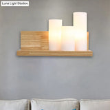 3-Head Contemporary Tube Shade Wall Lamp With Wooden Shelf Perfect For Cloth Shop
