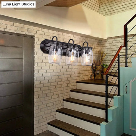 3-Head Metal Bathroom Vanity Sconces - Canning Jar Design Wall Light Fixtures