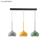 3-Head Multi Ceiling Light Pendant Lamp - Macaron Grey-Yellow-Green Drop With Onion Metal Shade
