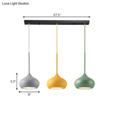 3-Head Multi Ceiling Light Pendant Lamp - Macaron Grey-Yellow-Green Drop With Onion Metal Shade