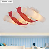 3-Head Ultra Thin Flush Mount Ceiling Light In Red And White Acrylic Simplicity Design