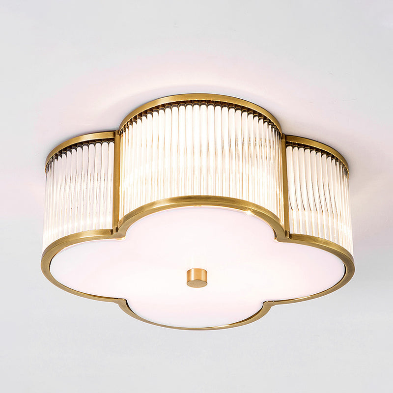 Traditional Gold Crystal Ceiling Mounted Fixture - 4-Light Flush Mount Spotlight