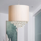 Modern Cylinder Fabric Chandelier - Beige Pendant Light With Crystal Drop (3/4 Heads) 4 /