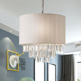 Modern Rectangular-Cut Crystal Drum Chandelier 3/4 Lights Beige Ceiling Lamp With Fabric Shade 4 /