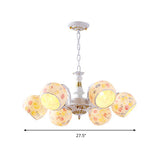 Mediterranean Stained Glass Chandelier - 5/6/8 Light Spherical Lamp In White