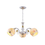 Mediterranean Stained Glass Chandelier - 5/6/8 Light Spherical Lamp In White