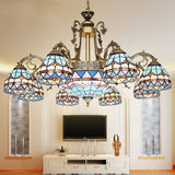 Mediterranean Dome Stained Glass 9/11 Lights Chandelier In Blue - Elegant Hanging Lamp Fixture 11 /