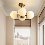 Contemporary 4-Head Gold Semi Flush Ceiling Lamp With Milky Glass