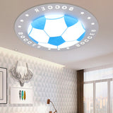 Football Flush Mount Led Ceiling Light For Kids Bedroom: Metal & Acrylic Sport Style Blue / 16.5