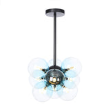 Minimalist Globe Semi Flush Ceiling Lamp - Gray/White/Red Glass 9 Lights Black/Brass/Chrome Black /
