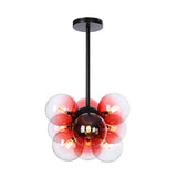 Minimalist Globe Semi Flush Ceiling Lamp - Gray/White/Red Glass 9 Lights Black/Brass/Chrome Black /