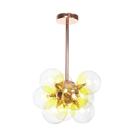 Modern Minimalist Globe Semi Flush Ceiling Light Fixture In White/Green/Blue Glass With 9 Lights -