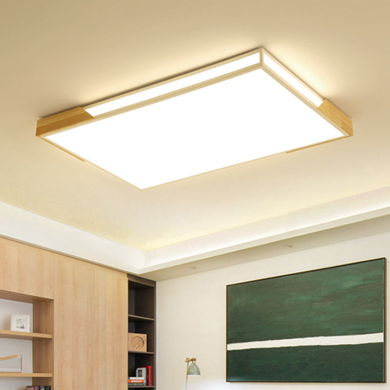 Slim Rectangle Flushmount Lighting: 25.5/34.5 Minimalist Wood White; Warm/White Light Acrylic