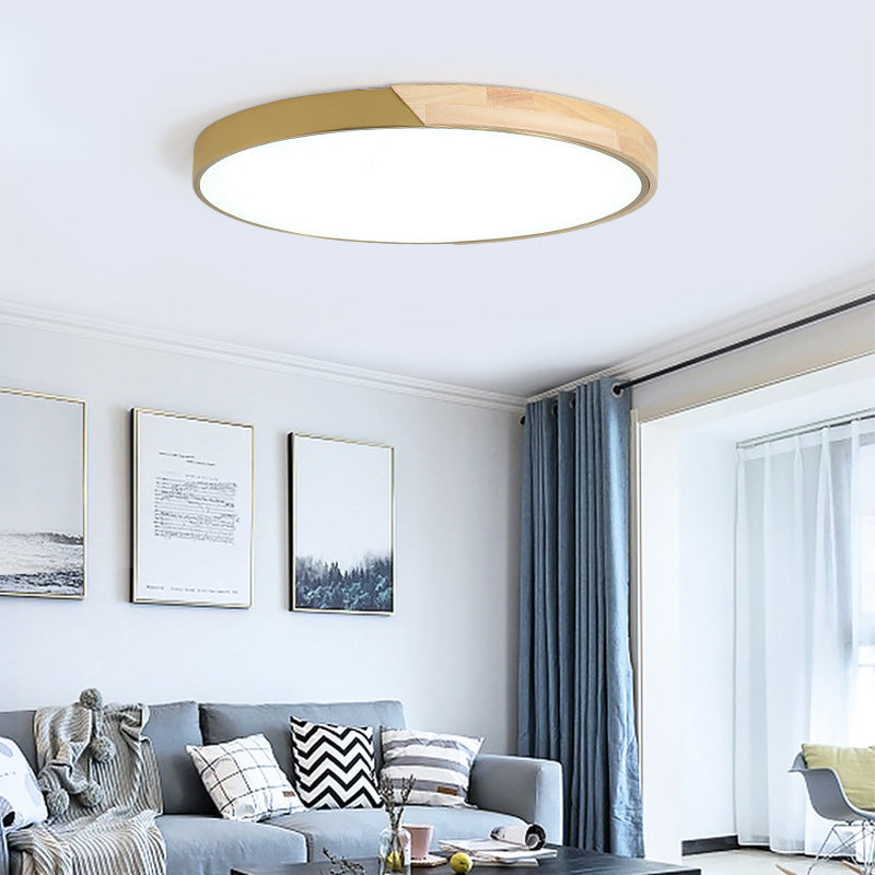 Modern Wood Circle Flushmount Led Ceiling Light In 3 Temperatures 11 - 19’ Diameter