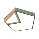 Contemporary Led Flushmount Ceiling Light - White/Green Pentagon Design With Warm Glow