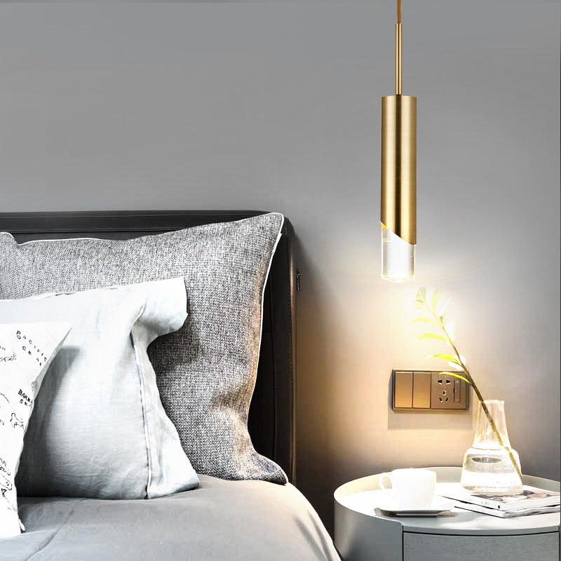 Minimalist Gold Pendant Light Kit - Modern Metal Cylinder Design For Kitchen