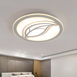 Contemporary Led Hallway Flush Mount Ceiling Light In White With Leaf Pattern - Available 3 Sizes