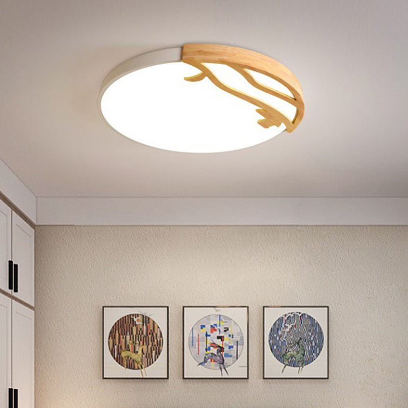 Modern Led Flush Mount Ceiling Light With Wood Frame And Acrylic Diffuser (White/Warm 16’/19.5’