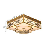 4-Light Colonial Square Opal Glass Flush Mount Gold Kitchen Lighting Fixture