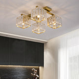 Square Crystal Rod Ceiling Light Fixture - Modern Semi Flush Mount With Tri-Sided Design (4/6/9