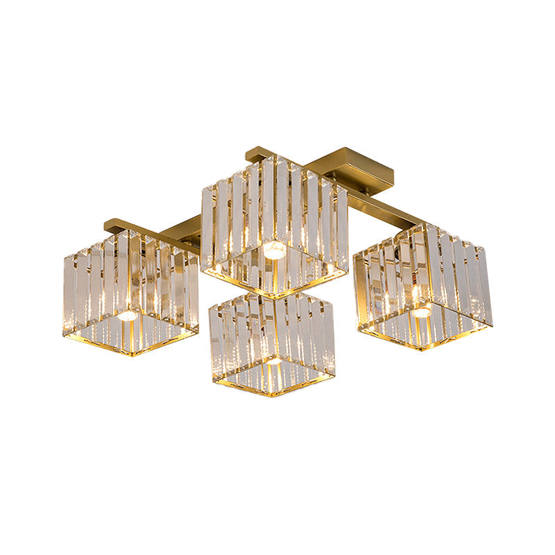 Square Crystal Rod Ceiling Light Fixture - Modern Semi Flush Mount With Tri-Sided Design (4/6/9