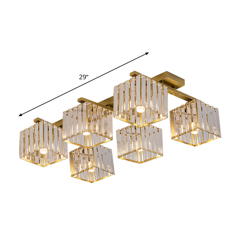 Square Crystal Rod Ceiling Light Fixture - Modern Semi Flush Mount With Tri-Sided Design (4/6/9