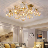 Square Crystal Rod Ceiling Light Fixture - Modern Semi Flush Mount With Tri-Sided Design (4/6/9