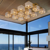 Square Crystal Rod Ceiling Light Fixture - Modern Semi Flush Mount With Tri-Sided Design (4/6/9
