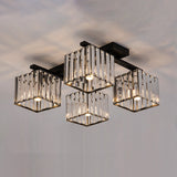 Square Crystal Rod Ceiling Light Fixture - Modern Semi Flush Mount With Tri-Sided Design (4/6/9