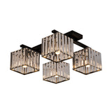 Square Crystal Rod Ceiling Light Fixture - Modern Semi Flush Mount With Tri-Sided Design (4/6/9