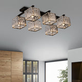 Square Crystal Rod Ceiling Light Fixture - Modern Semi Flush Mount With Tri-Sided Design (4/6/9