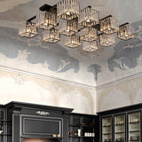 Square Crystal Rod Ceiling Light Fixture - Modern Semi Flush Mount With Tri-Sided Design (4/6/9