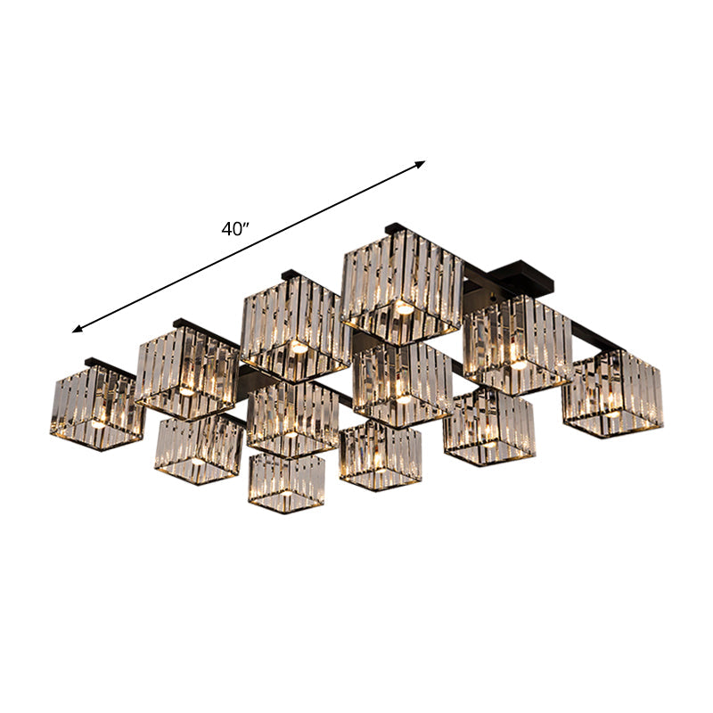 Square Crystal Rod Ceiling Light Fixture - Modern Semi Flush Mount With Tri-Sided Design (4/6/9