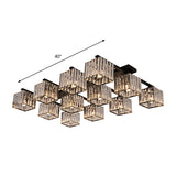 Square Crystal Rod Ceiling Light Fixture - Modern Semi Flush Mount With Tri-Sided Design (4/6/9