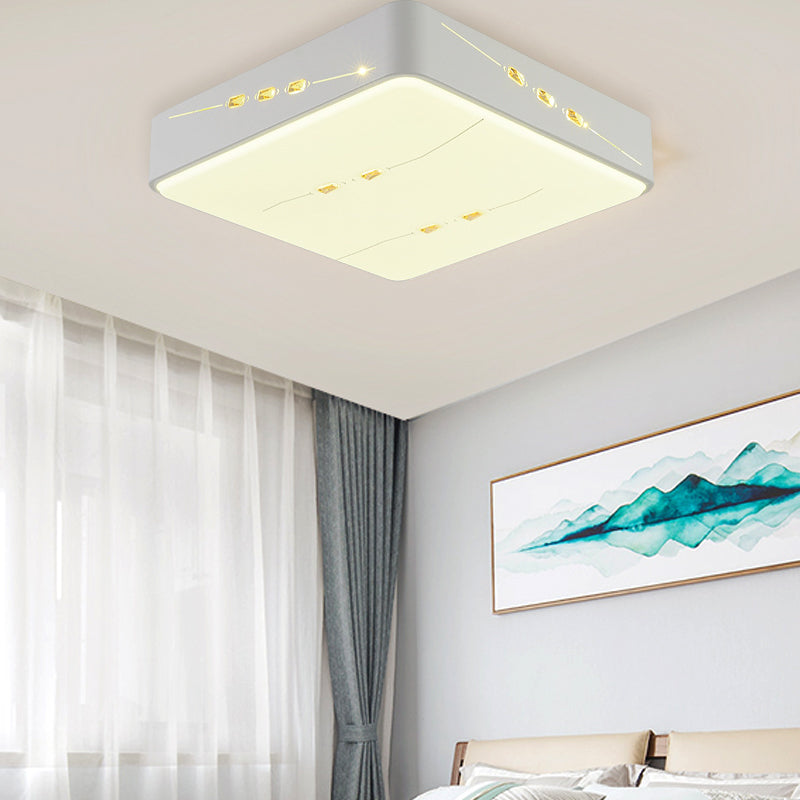 Led Flush Mount Light With Crystal Accent White Simple Style - Rectangle/Square/Round Design