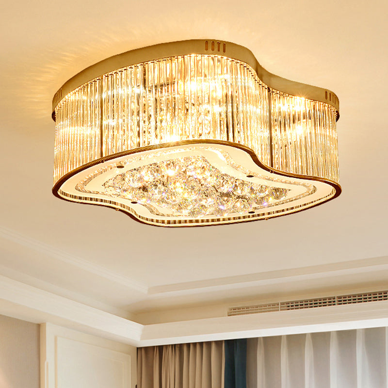 Modern Geometric Crystal Flush Mount Ceiling Light Fixture - 4-Gold Head Design