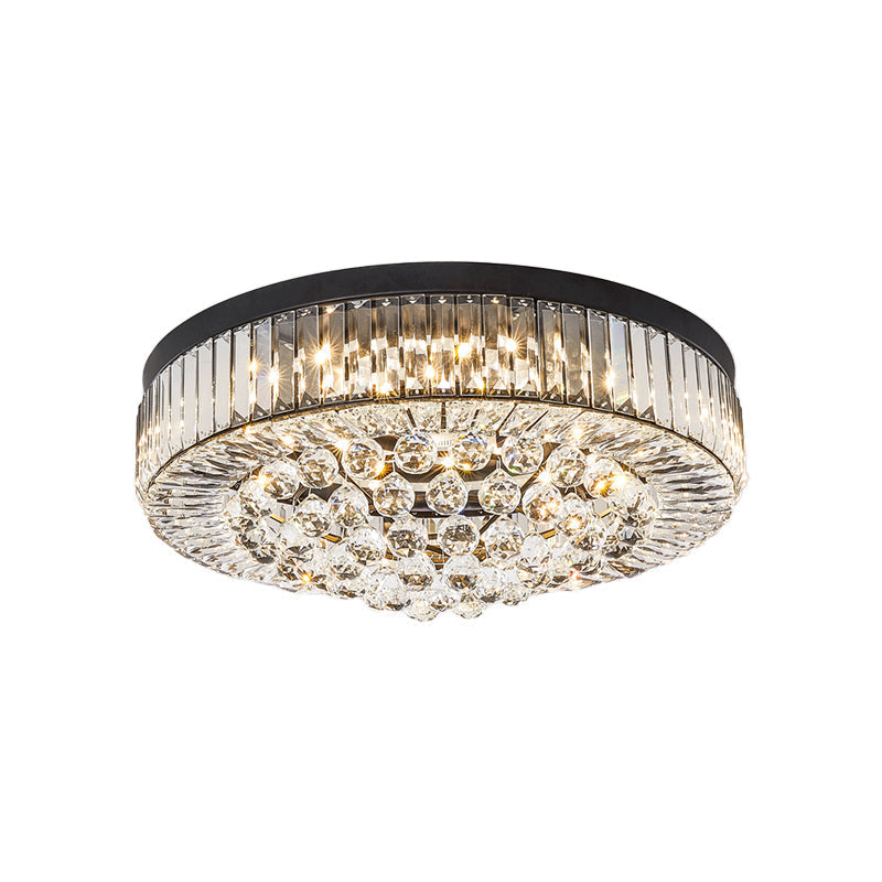 Modern Black Led Crystal Block Drum Ceiling Light Stepless Dimming 3 Color + Remote Control