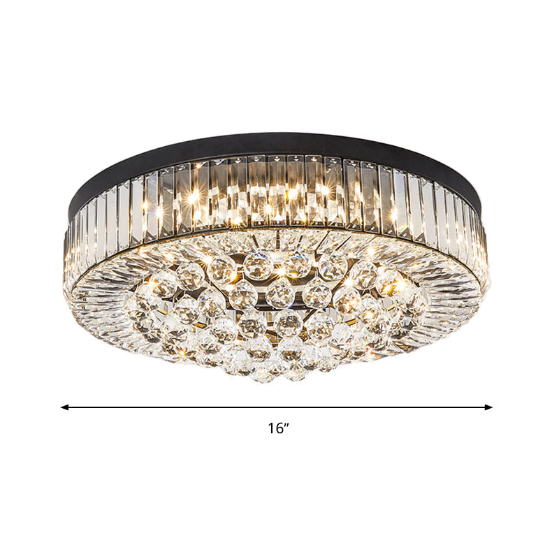 Modern Black Led Crystal Block Drum Ceiling Light Stepless Dimming 3 Color + Remote Control