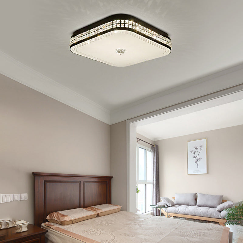 Modern Black Crystal Led Ceiling Light For Bedroom - Flush Mount Design