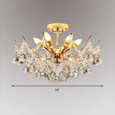 Postmodern Crystal Ball Ceiling Light Fixture - Chrome/Clear/Cognac 4 Lights Semi Flush Mount