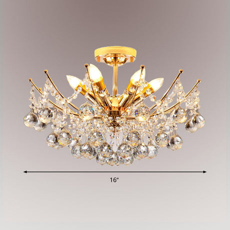 Postmodern Crystal Ball Ceiling Light Fixture - Chrome/Clear/Cognac 4 Lights Semi Flush Mount