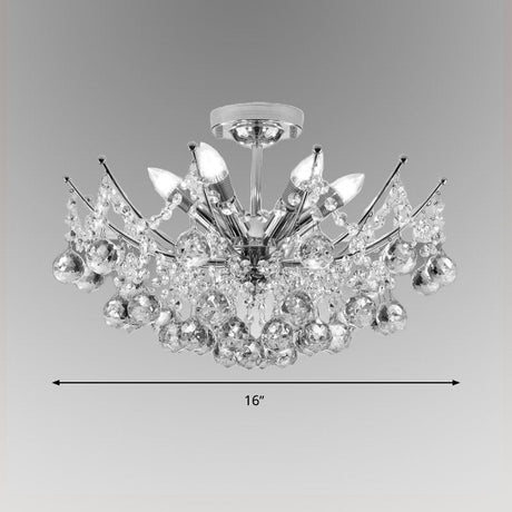 Postmodern Crystal Ball Ceiling Light Fixture - Chrome/Clear/Cognac 4 Lights Semi Flush Mount