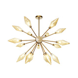 Vintage Diamond Hanging Chandelier Light - Amber/Clear Glass 9/12/15 Heads Adjustable Rod Restaurant