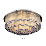 Contemporary Crystal Rod Flush Mount Lamp With 6/9/14 Lights And Nickel Finish