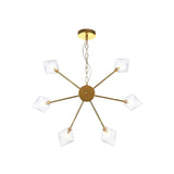 Diamond Shade Hanging Industrial Chandelier Lamp With Amber/Clear Glass - 6/9/12 Heads