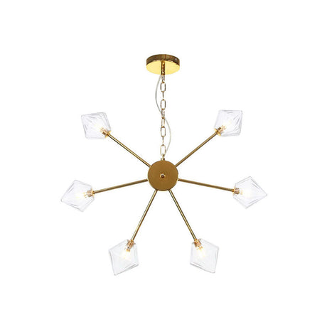 Diamond Shade Hanging Industrial Chandelier Lamp With Amber/Clear Glass - 6/9/12 Heads
