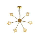 Diamond Shade Hanging Industrial Chandelier Lamp With Amber/Clear Glass - 6/9/12 Heads