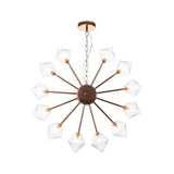 Diamond Shade Hanging Industrial Chandelier Lamp With Amber/Clear Glass - 6/9/12 Heads