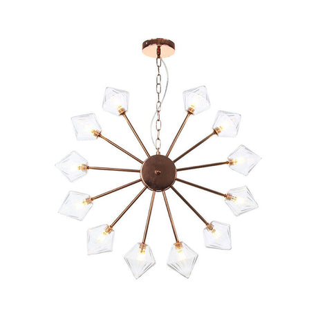 Diamond Shade Hanging Industrial Chandelier Lamp With Amber/Clear Glass - 6/9/12 Heads