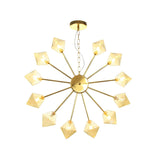 Diamond Shade Hanging Industrial Chandelier Lamp With Amber/Clear Glass - 6/9/12 Heads